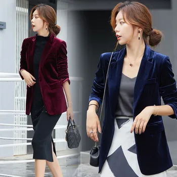 

Blazer Feminino Golden Velvet Jacket Coat Woman Winter 2019 New Korean Version Temperament Office Lady Blazer Suit ow0530