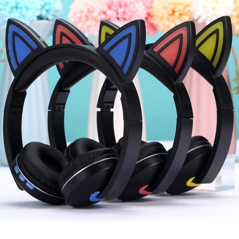 Cute Glowing LED Cat Ear Headphones Kids Bluetooth 5 0 Headset Sports Hifi Earphone Light Controlled Cool Wireless Headband Boys