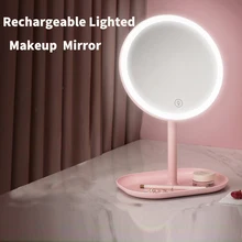 Led Light Makeup Mirror Storage LED Face Mirror Adjustable Touch Dimmer USB Led Vanity Backlit Mirror Table Cosmetic Mirror