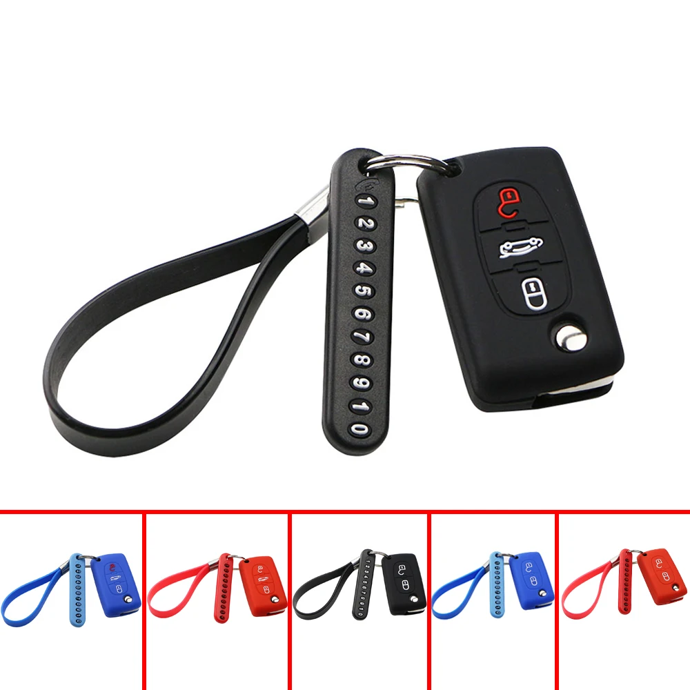

Car folding key Silicone Case for PEUGEOT 407 307 308 607 for Citroen C4 C5 Remote Key Fob Cover Protect Set Phone Number Card