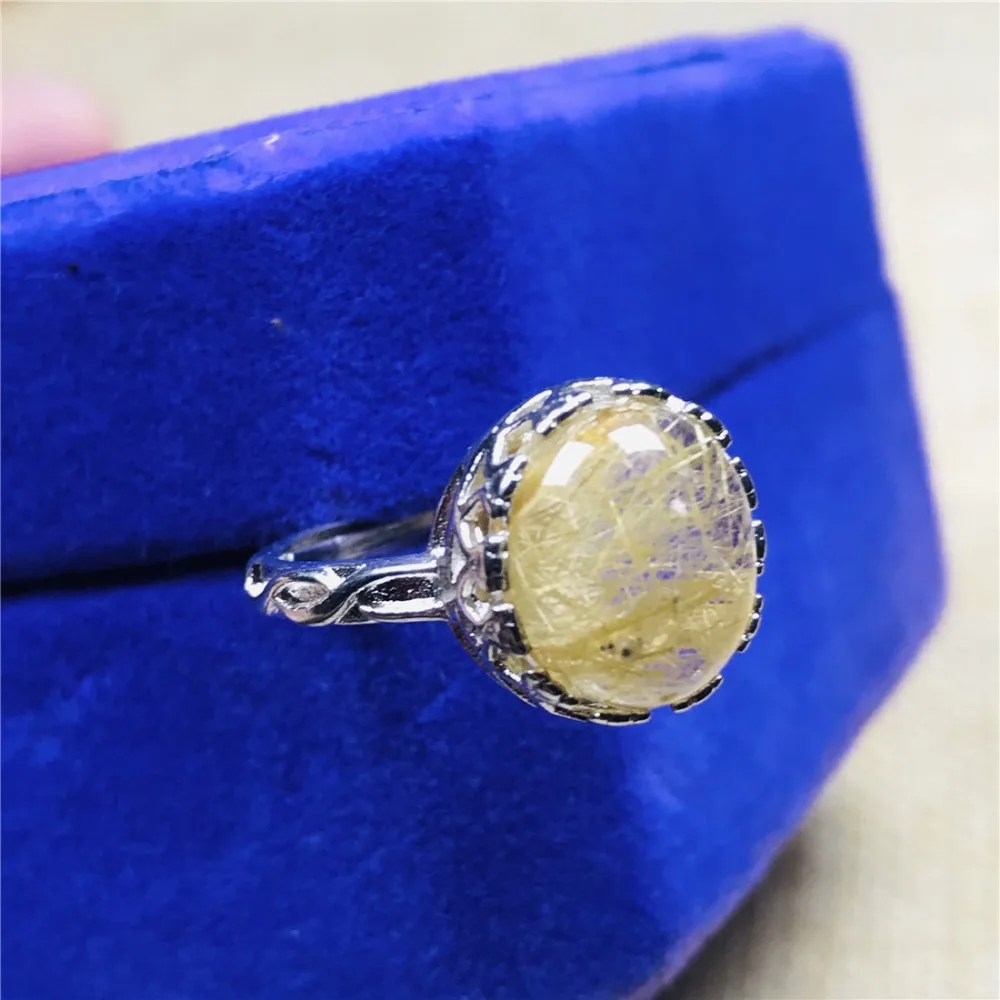 12 мм кольцо из натурального золота с рутиловым кварцевым кристаллом, регулируемый размер для женщин и мужчин, кольца из стерлингового серебра 925 пробы, ааааа