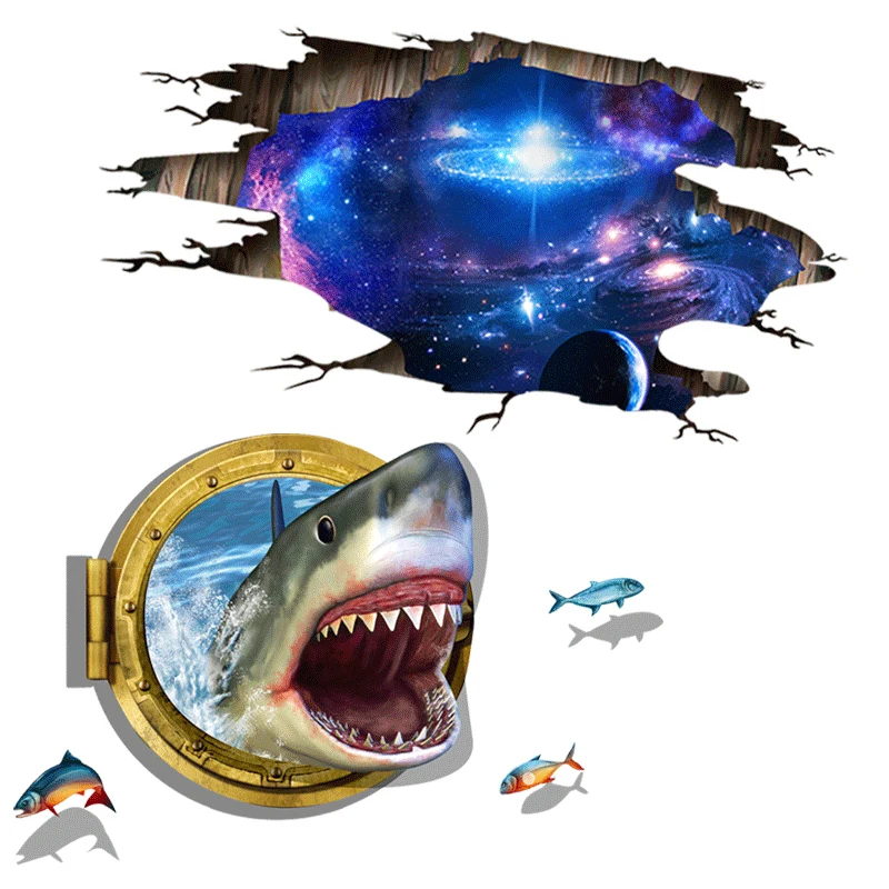 [SHIJUEHEZI] Shark Wall Stickers PVC Material DIY Outer Space Wall Poster for Kids Rooms Living Room Nursery Decoration