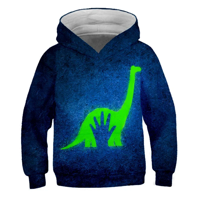 Толстовки для мальчиков и девочек с рисунком динозавра; толстовки с капюшоном; одежда с 3D-принтом; осенний детский пуловер с длинными рукавами - Цвет: ET12313