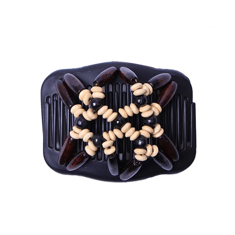 Double Beaded Elastic Hairpin Hair Comb Vintage Natural Wood Stretchy Hair Combs Magic Slide Comb Clip Hairpins For Ladies Hair bride hair clip