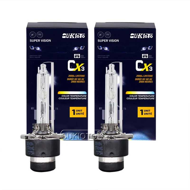 SUKIOTO 2PCS Metal Base 55W Xenon D2S D2R D4S D4R HID Replacement Headlight Bulbs 12V Fast Bright 5500K D2 D4 Car Xenon Lights (2)