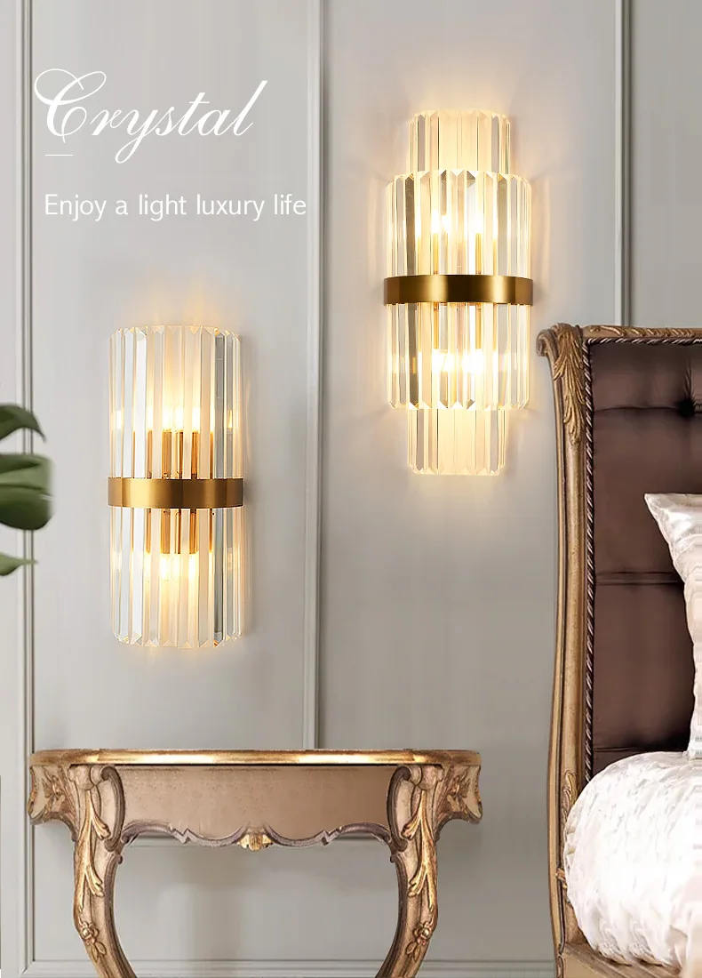 wall lamp light Style Combinations Of Modern Light Luxury Crystal Gold Wall Lamps In Bedrooms, Beds, Living Rooms, Decorative LED Lights sconce light fixture