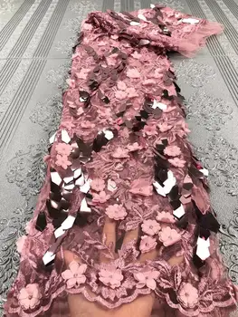 

2 Latest African Sequins Lace Fabric Embroidery French Mesh Sequins Lace Fabric 3d Nigerian Tulle Lace For Party