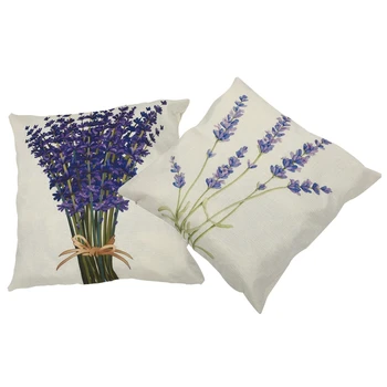

2 Pcs Lavender Flax Pillow Case Car Sofa Bed Waist Throw Cushion Covers Home-Decor 18 Inch, 1 Pcs A Bouquet Of Lavender & 1 Pcs