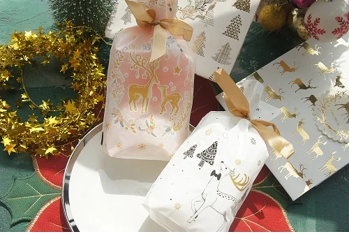 both style mix 23,5*14,5 см 50 шт Рождественский олень Санта Клауса дизайн сумка праздничный подарок на Рождество Пластиковые Упаковочные пакеты как DIY испечь использование - Цвет: both style mix