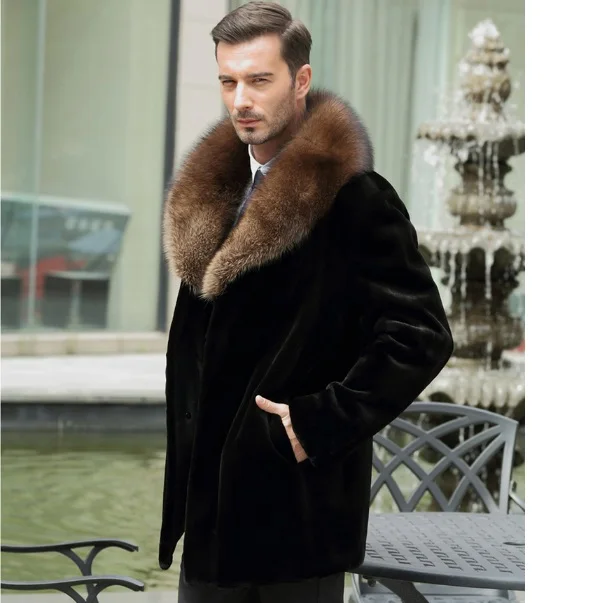 Пушистая деловая официальная норковая шуба для мужчин зимние куртки средней длины из искусственного меха с отложным воротником размера плюс пальто XL699