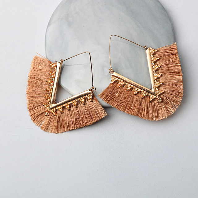 Boho Tassel Gold Loop Earrings Ethnic Creative Triangle Multicolor Silk Fabric Long Drop Earrings Jewelry 2020 New