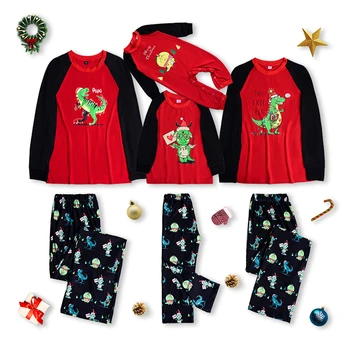 

2020 Family Matching Christmas Pajamas New Year Adult Baby Boy Girl Xmas Clothes Long Sleeve O-neck Dinosaur Print Clothes Red