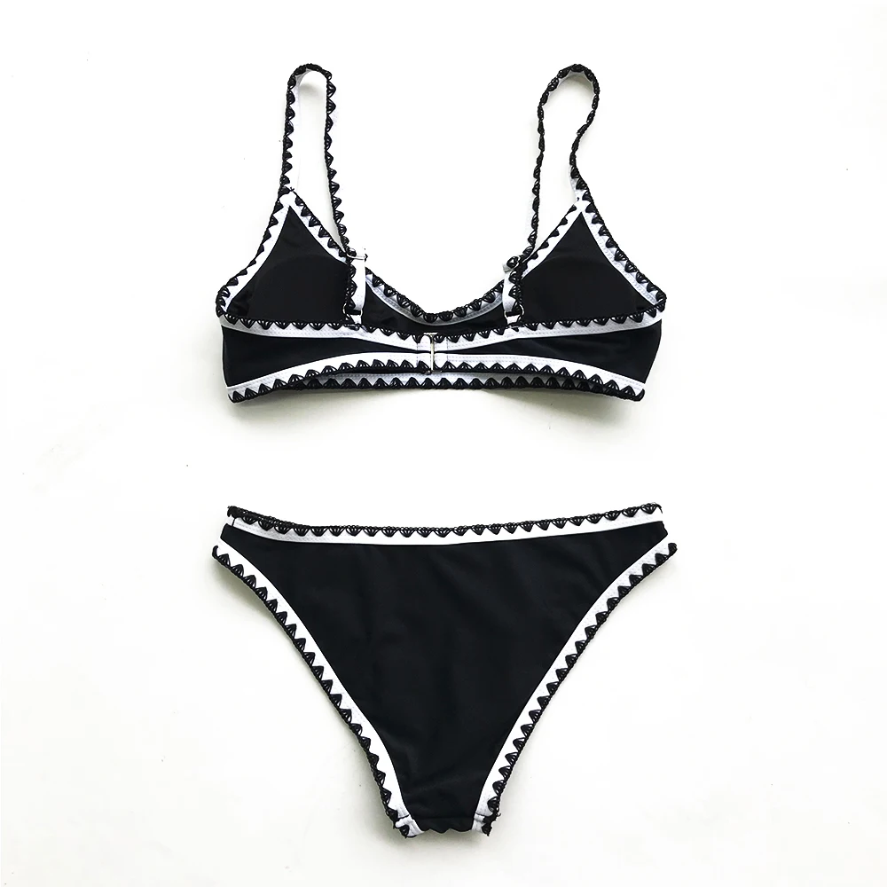 SEASELFIE 2020 Sexy Low-waist Bikinis Set Swimwear Women Swimsuits Bathing Suit Biquini Black And White Crochet Bikini Beachwear