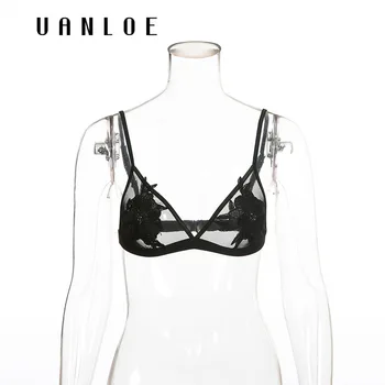 

Women Lace Bra Floral Mesh See Trough Transparent Strappy Bralette Female Black Sexy Underwear Lingerie Brassiere