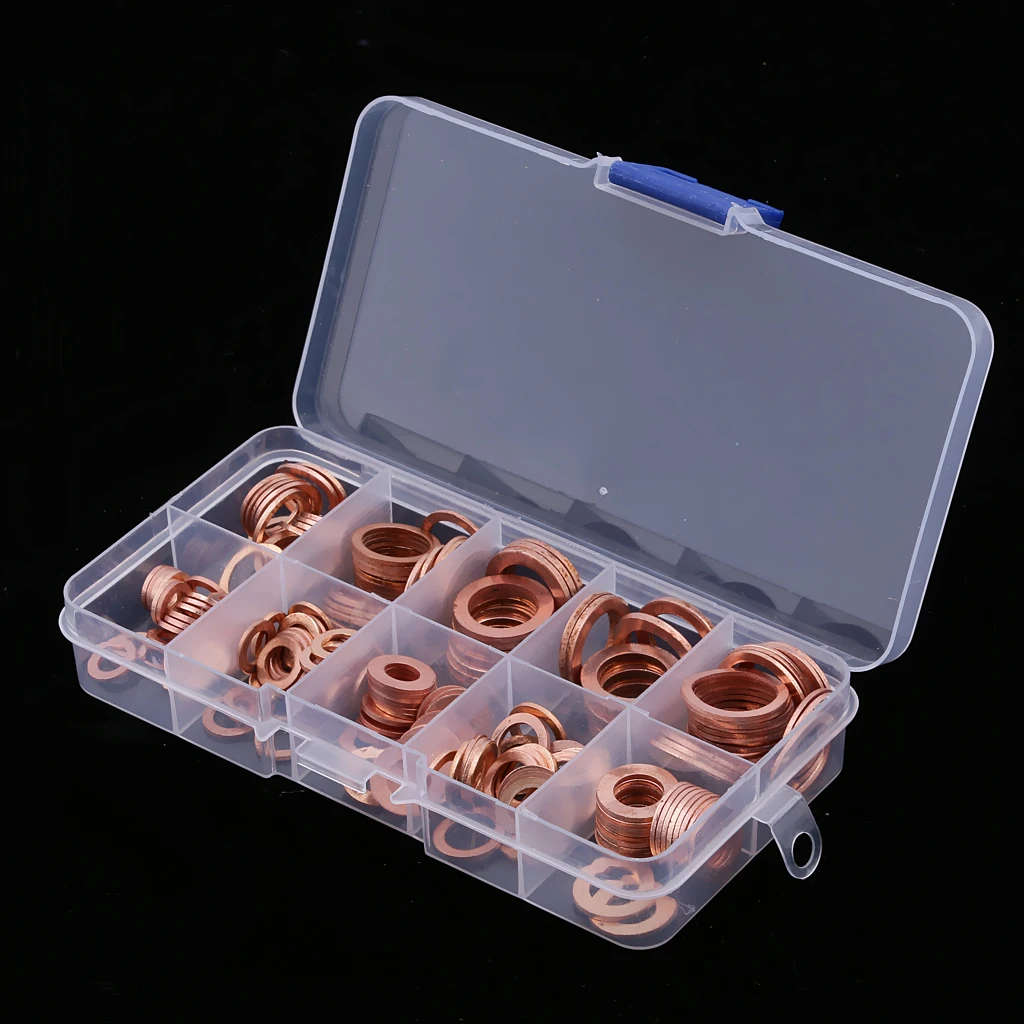 200 Pcs Metric Flat Ring Copper Sealing Washer Assortment Set - 12 Sizes of M5 M6 M8 M10 M12 M14 M16 M20
