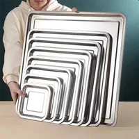 Stainless Steel Square Storage Tray Steaming Shallow Plates Dumplings Baking Dishes Kitchen Organizer 1