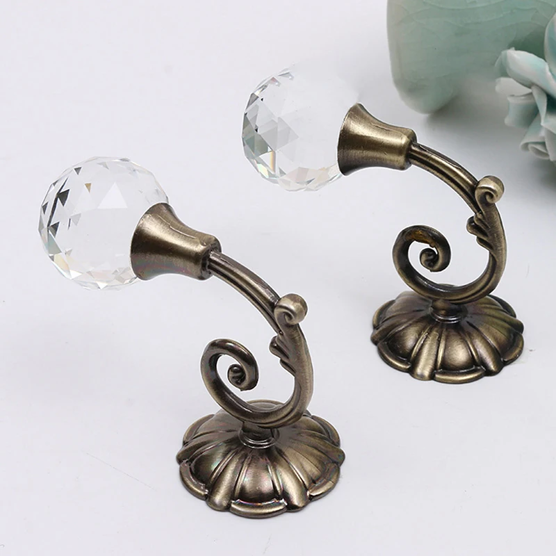 2pcs Large Curtain Rods Accessoires Metal Crystal Glass Curtain Holdback Wall Tie Back Hooks Hanger Holder