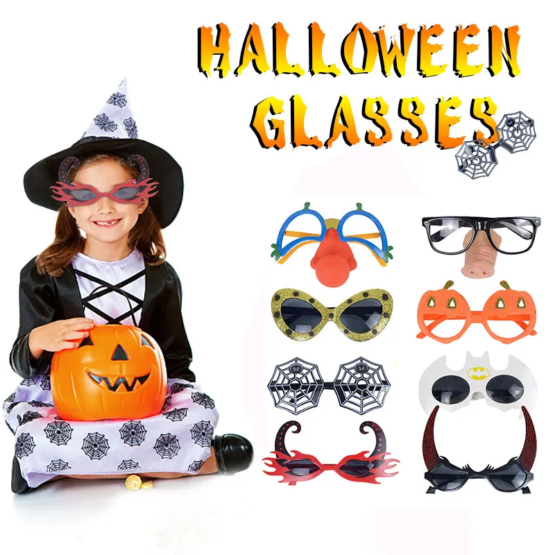 Halloween Party Glasses Decoration Clown Smiley Red Nose Bat Demon Glasses Tricky Photo Props Funny Glasses For Children Adult