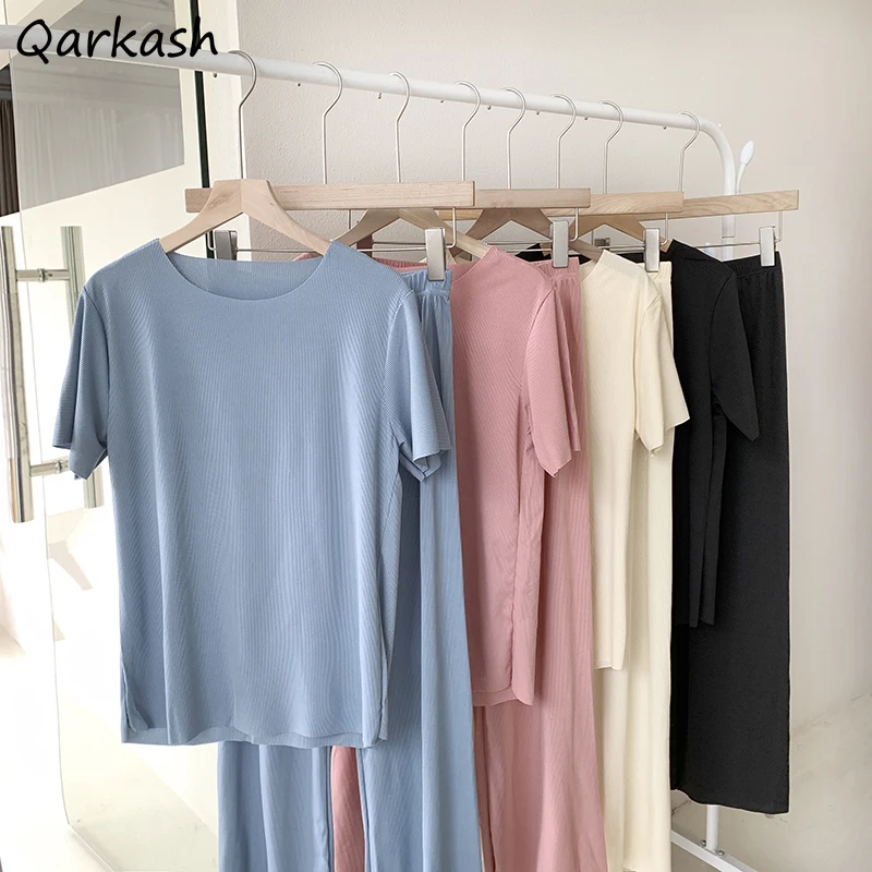 

Пижамный комплект Повседневный модный новый летний однотонный простой комплект из 2 предметов с широкими штанинами универсальная домашняя повседневная одежда для отдыха шикарная дышащая популярная