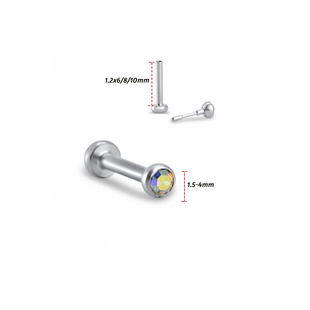 2Pcs 316L Steel 18/16G Threadless Push in Labret Stud CZ Helix Ear Tragus Cartilage Earring Labret Lip Ring Body Pircing Jewelry - Image 4