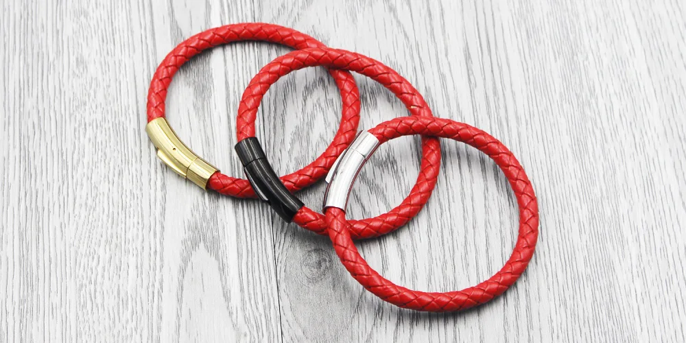 FIREBROS Gold Black Silver Stainless Steel Clasp 6mm Red Brown Black Genuine Leather Bracelet for Men Women Jewelry Dropshipping