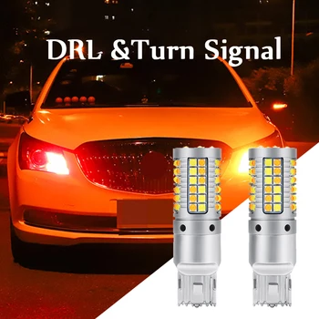 

2pcs Car Turn Signal Lights LED T20 7440 W21W WY21W DRL Daytime Running Light White+Amber Lamps For Toyota Prius 2006 2008 2010