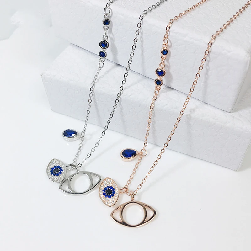 Уникальный дизайн 925 серебро и золото капли воды Кристалл CZ синий сглаза кулон ожерелье для женщин высокое количество модные ювелирные изделия