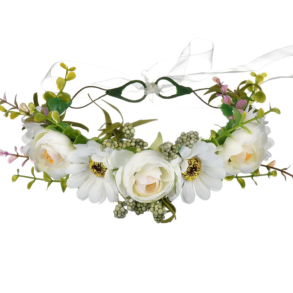 

Bride Bridesmaid Simulate Flower Crown Head Wreath Tiara Hairband Floral Wedding Beach Travel Headdress Holiday Hair Accessories