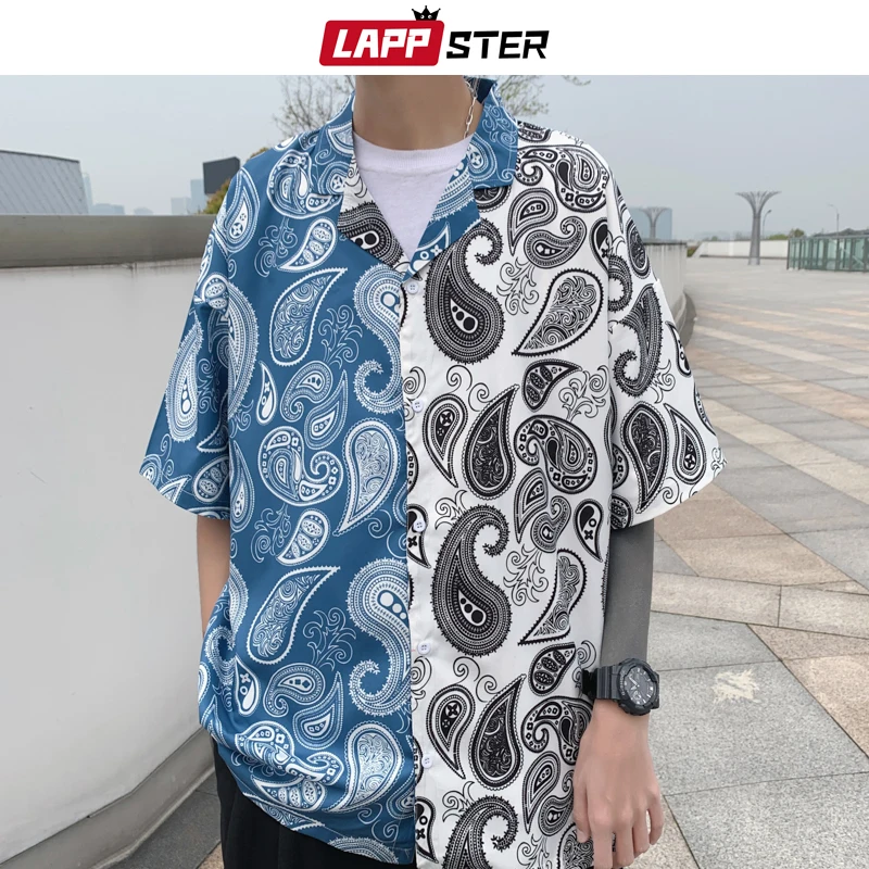 LAPPSTER Men Korean Designer Patchwork Shirts 2020 Summer Mens Streetwear Hip Hop Shirts Short Sleeve Hawaiian Shirt Plus Size LAPPSTER Men Korean Designer Patchwork Shirts 2020 Summer Mens Streetwear Hip Hop Shirts Short Sleeve Hawaiian Shirt Plus Size