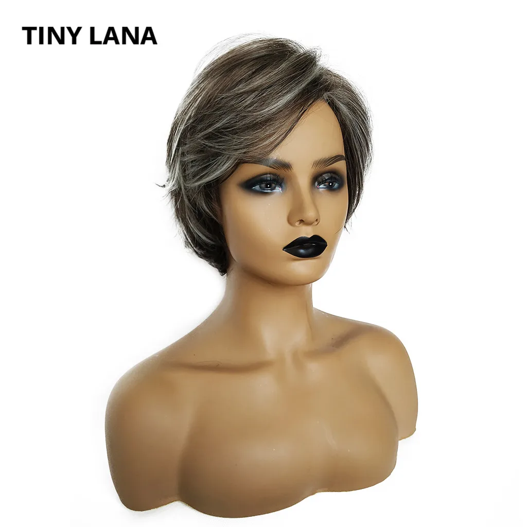 

TINY LANA Short Straight Synthetic Hair Wig with Natural Bangs Pixie Cut with Highlights For Women Fluffy Free Shipping Lolita