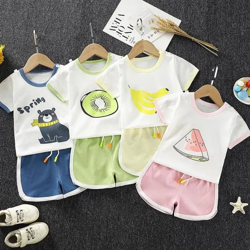 Children Short Sleeve Suit Summer 100% Cotton T-Shirt + Shorts Boy Girl Korean Version Baby New Clothes Girls Sets Clothing