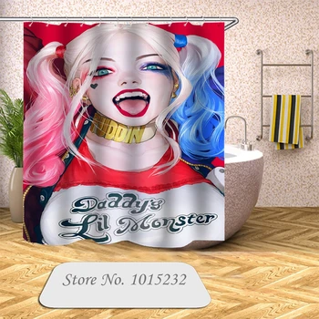 

New Arrival Suicide Squad Harley Quinn 3D Print Shower Curtain Polyester Fabric Bathroom Curtain Waterproof Hook Bath Curtain 05