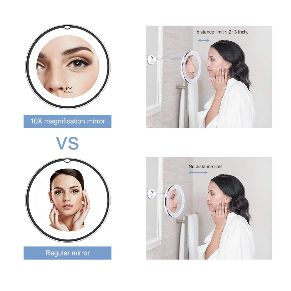  LED Makeup Mirror Magnifier Lamp Vanity Mirror 360 Degree Rotation 10X Magnifying Glass Mirror LED 