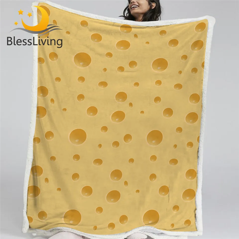 

BlessLiving Funny Food Blankets For Bed Cheese with Holes Throw Blanket 3D Print Linen Blanket Simple Bedspreads Mantas De Cama