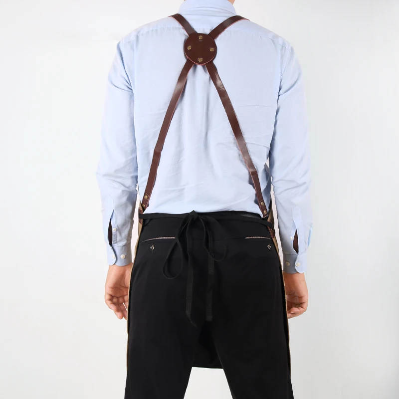 WEEYI Barber Apron For Hairdresser With Leather Pocket Women Men Canvas Salon Aprons For Work Haircut BBQ kapper schort avental