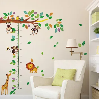 

Cartoon Giraffe Monkey Height Measure Wall Stickers Home Decor Tree rattan Chart Ruler Decoration For Kids Rooms Decals Wall Art
