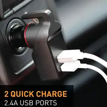 

Multi-Function Car Charger Car Safety Hammer Cutting Safety Rope Cigarette Lighter Charger 2.4A Fast Charge Car Charger