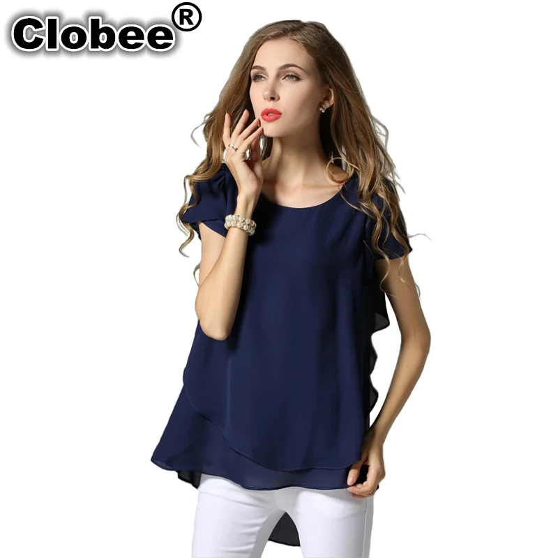 Large 3XL 4XL 5XL Plus Size chiffon blouse 2020 Summer short sleeve shirts Yellow Navy White Black women tops camisa feminina | Женская