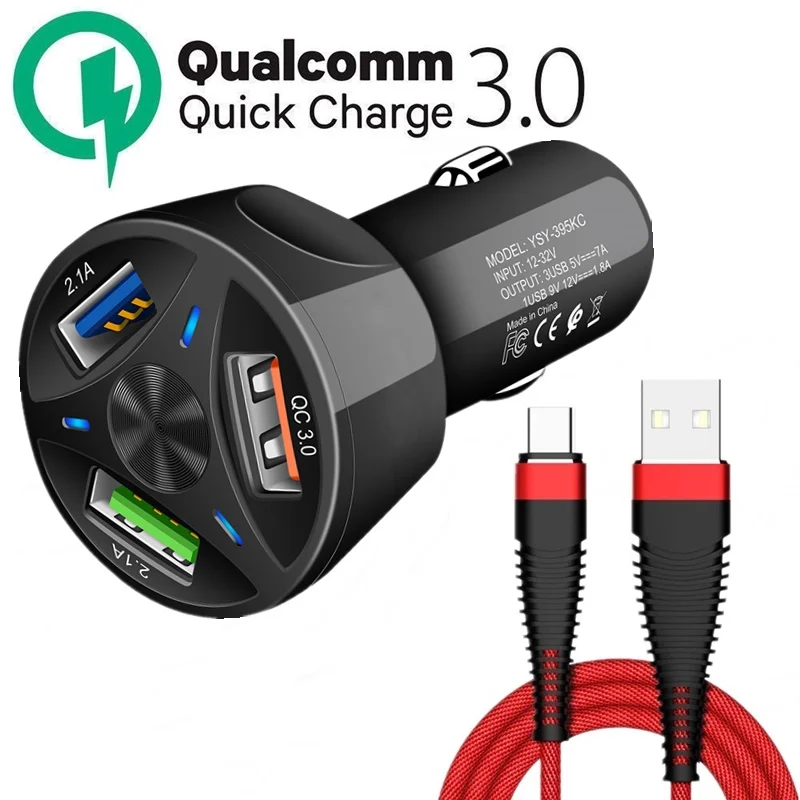 Автомобильное зарядное устройство Tongdaytech быстрая зарядка USB 4 0 3 для Iphone X 8