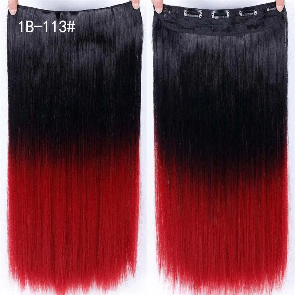Allaosify, 24 дюйма, 3/4, длинные прямые женские волосы на заколках для наращивания, черные, коричневые, высокая температура, синтетические волосы на заколках - Цвет: 1B-113