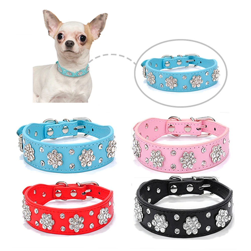 

Puppy Bling Rhinestone Collar Personalized Pu Leather Durable Adjustable Collar Necklace For Small Medium Pet Accessories