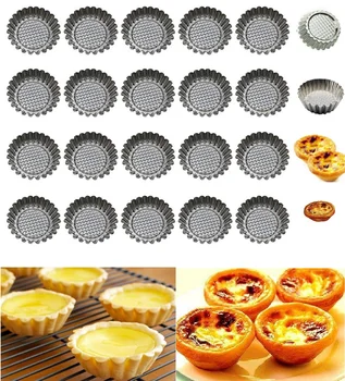 

20PCS Egg Tart Molds Stainless Steel Non-stick Fluted Design Tart Pans Baking Mold Muffin Cups for Bakery Home