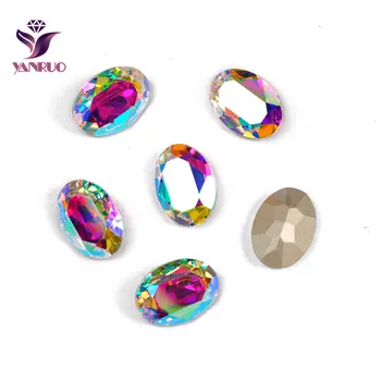 

YANRUO 4120 Oval AB Fancy Glass Diamond Sewing Rhinestones Glass DIY Base Ornaments Black Strass Beads