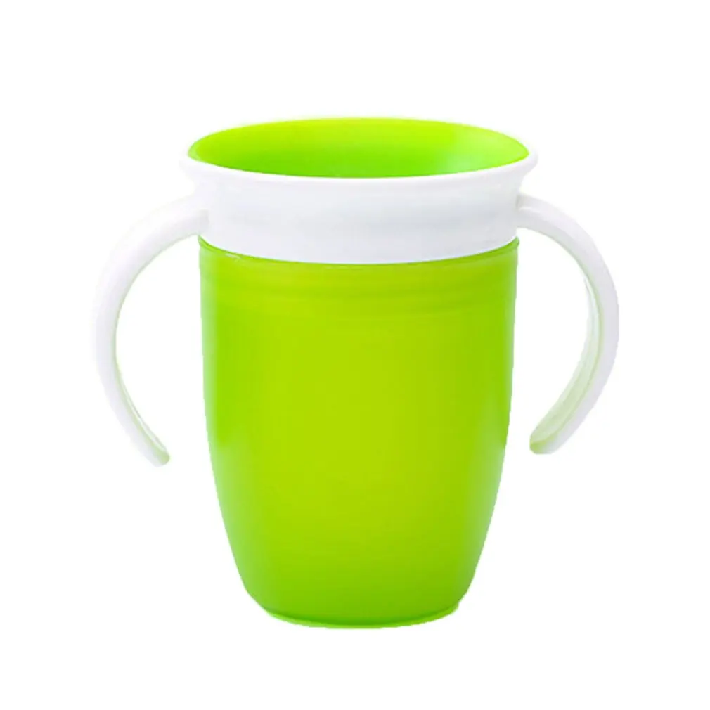 Можно поворачивать на 360 градусов, Детская обучающая Питьевая чашка с двойной ручкой, откидная крышка, герметичная Волшебная чашка для младенцев, чашка для бутылок с водой - Цвет: Зеленый