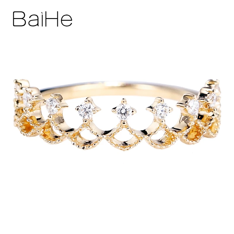 Yellow Gold BAIHE Solid 14K розовое золото 0.09CT Сертифицированный H/SI круглый натуральные бриллианты свадебные женские модные ювелирные изделия Подарочное кольцо - Цвет камня: Yellow Gold