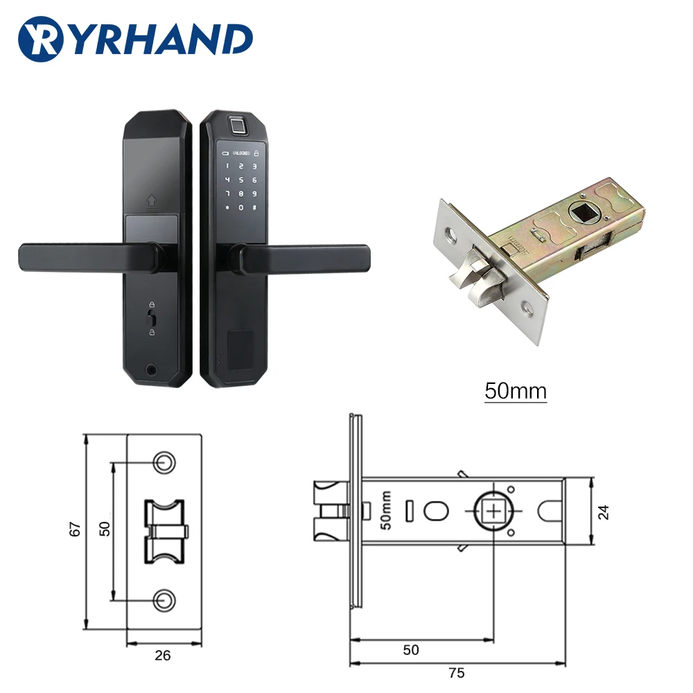 TTlock приложение отпечатков пальцев Дверной замок Смарт wifi карта цифровой код электронный дверной замок Домашний врезной замок безопасности - Цвет: 50mm latch