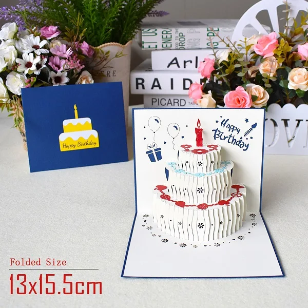 10 упаковок 3D с днем рождения торт карты всплывающие карты подарок на день рождения карты для новорожденного первый день рождения с конвертом поздравительные открытки - Цвет: 10 cards