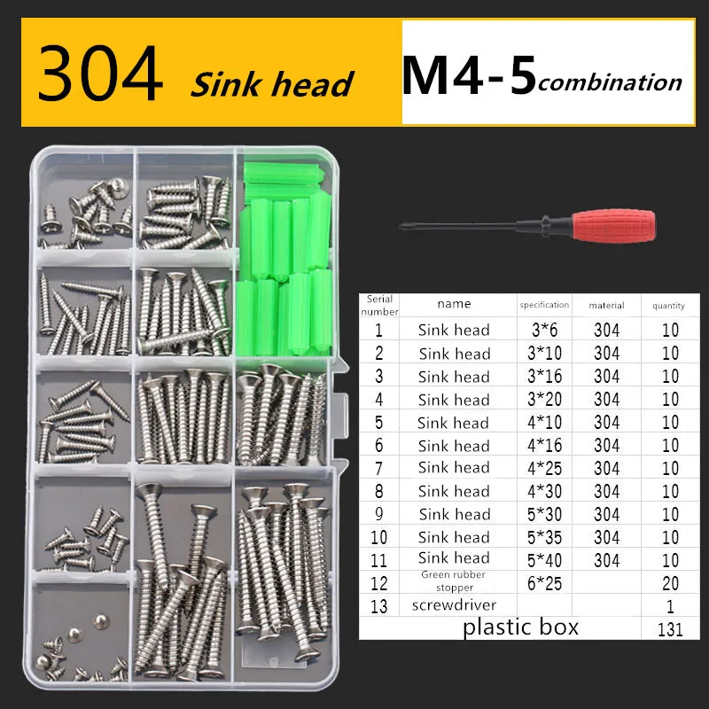 

Hexagonal Screw Kit With Quality 304 stainless steel Self tapping screw kit Countersunk screw with nut washer set Hardware Tools