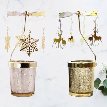 

2pcs Christmas Lantern Spins Candlestick Spinning Metal Candle Holder Dinner Table Decorative Candlestick Desktop Adornment for