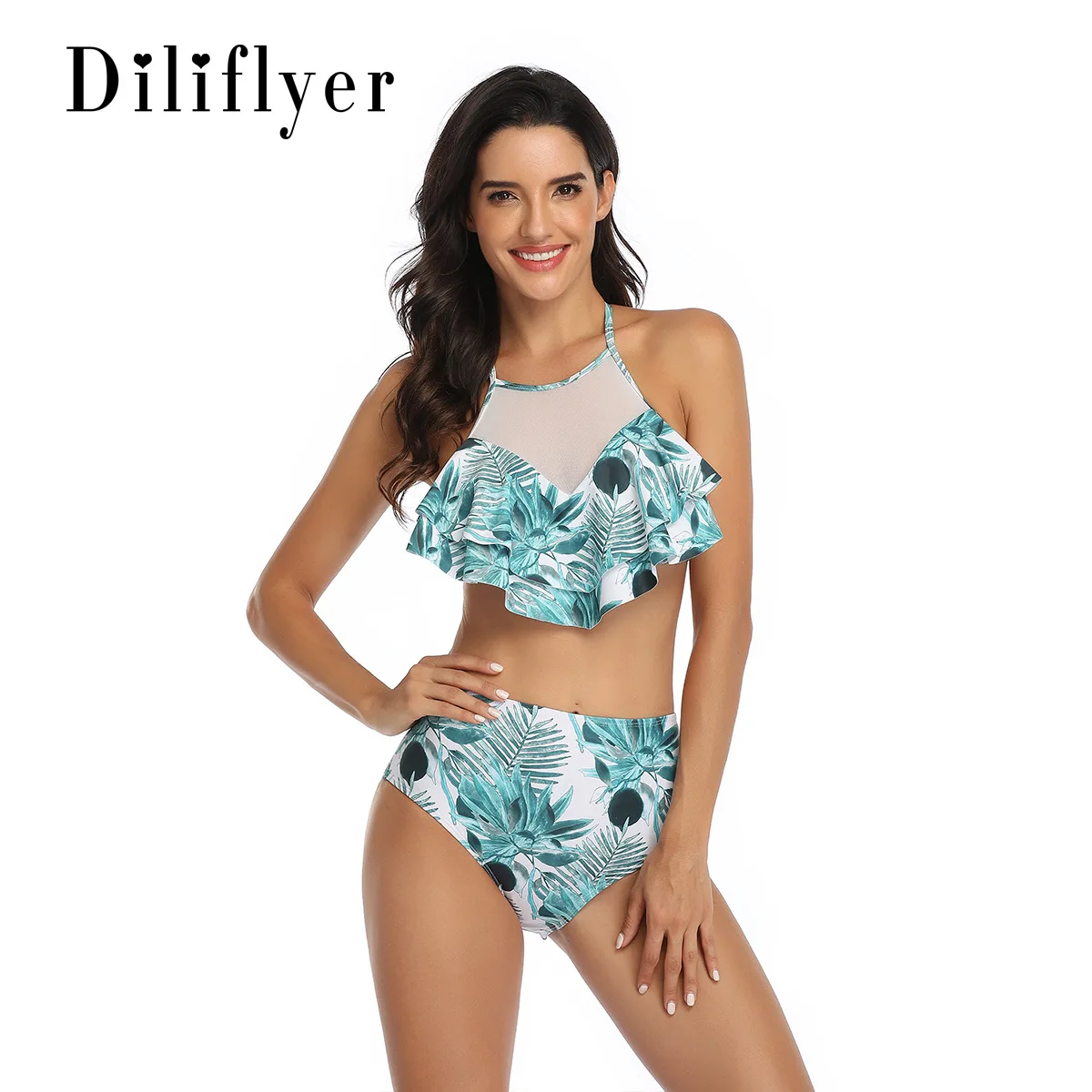 

2piece set women bikini Sexy Camisole and shorts 2019 Cotton mesh Splicing hollow ruffles bikini suits set ladies suit twinset